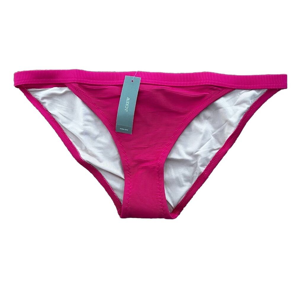 NWT J. Crew Ribbed Trim Hipster Full Coverage Bikini Bottom Pink Medium BH485